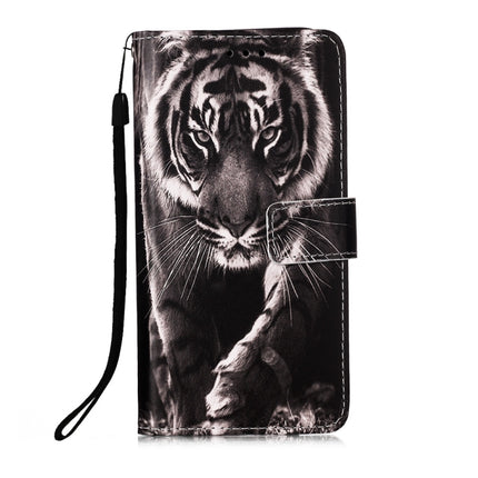 For Samsung Galaxy Note20 Ultra Colored Drawing Pattern Plain Weave Horizontal Flip Leather Case with Holder & Card Slot & Wallet & Lanyard(Black And White Tiger)-garmade.com