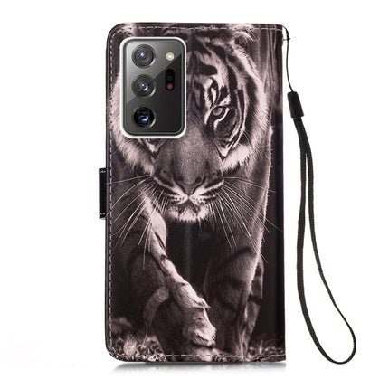 For Samsung Galaxy Note20 Ultra Colored Drawing Pattern Plain Weave Horizontal Flip Leather Case with Holder & Card Slot & Wallet & Lanyard(Black And White Tiger)-garmade.com