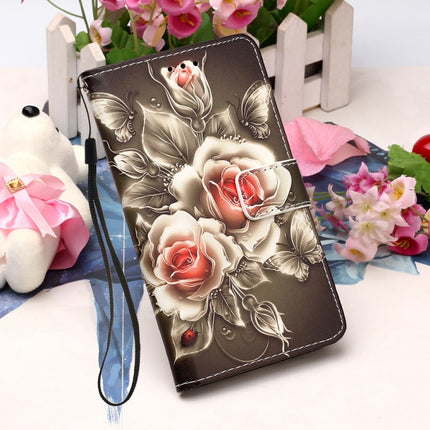 For Samsung Galaxy Note20 Ultra Colored Drawing Pattern Plain Weave Horizontal Flip Leather Case with Holder & Card Slot & Wallet & Lanyard(Roses On Black)-garmade.com