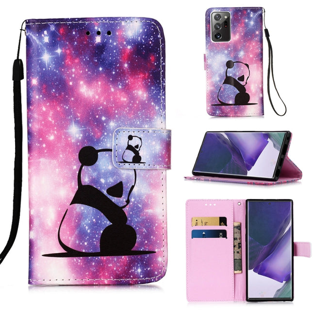 For Samsung Galaxy Note20 Ultra Colored Drawing Pattern Plain Weave Horizontal Flip Leather Case with Holder & Card Slot & Wallet & Lanyard(Baby Panda)-garmade.com
