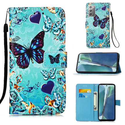 For Samsung Galaxy Note20 Colored Drawing Pattern Plain Weave Horizontal Flip Leather Case with Holder & Card Slot & Wallet & Lanyard(Caring Butterfly)-garmade.com