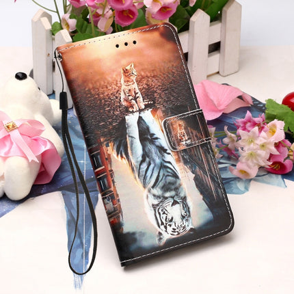 For Samsung Galaxy Note20 Colored Drawing Pattern Plain Weave Horizontal Flip Leather Case with Holder & Card Slot & Wallet & Lanyard(Cats And Tigers)-garmade.com