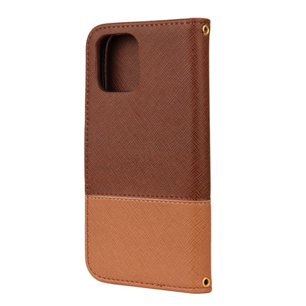For iPhone 12 / 12 Pro Splicing Color Horizontal Flip Leather Case with Holder & Photo Frame & Card Slots & Wallet(Brown)-garmade.com