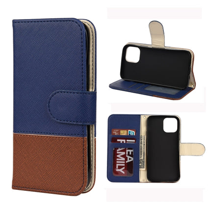 For iPhone 12 / 12 Pro Splicing Color Horizontal Flip Leather Case with Holder & Photo Frame & Card Slots & Wallet(Blue)-garmade.com