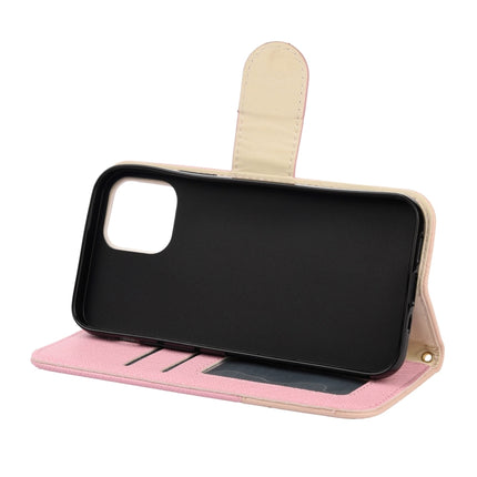 For iPhone 12 / 12 Pro Splicing Color Horizontal Flip Leather Case with Holder & Photo Frame & Card Slots & Wallet(Pink)-garmade.com