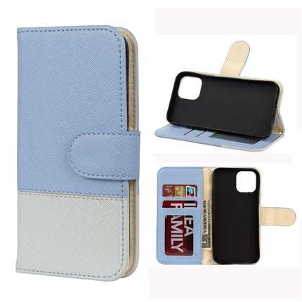 For iPhone 12 / 12 Pro Splicing Color Horizontal Flip Leather Case with Holder & Photo Frame & Card Slots & Wallet(Light Blue)-garmade.com