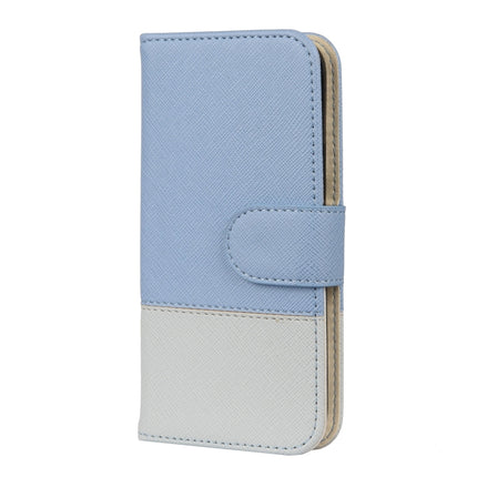 For iPhone 12 / 12 Pro Splicing Color Horizontal Flip Leather Case with Holder & Photo Frame & Card Slots & Wallet(Light Blue)-garmade.com