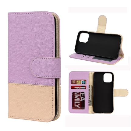 For iPhone 12 / 12 Pro Splicing Color Horizontal Flip Leather Case with Holder & Photo Frame & Card Slots & Wallet(Purple)-garmade.com