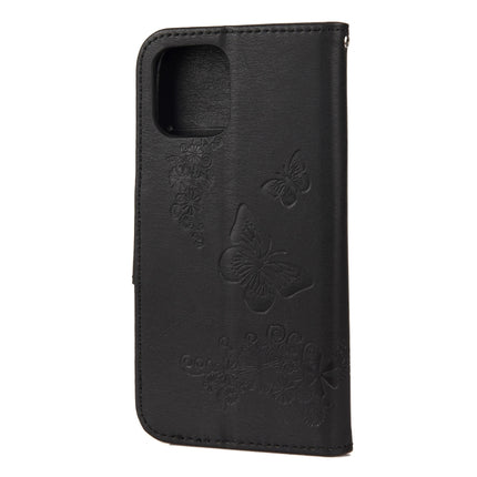 For iPhone 12 mini Vintage Embossed Floral Butterfly Pattern Horizontal Flip Leather Case with Card Slot & Holder & Wallet & Lanyard(Black)-garmade.com