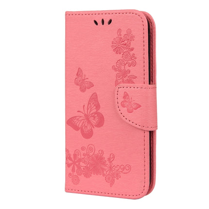 For iPhone 12 mini Vintage Embossed Floral Butterfly Pattern Horizontal Flip Leather Case with Card Slot & Holder & Wallet & Lanyard(Pink)-garmade.com
