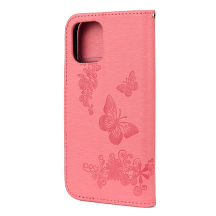 For iPhone 12 mini Vintage Embossed Floral Butterfly Pattern Horizontal Flip Leather Case with Card Slot & Holder & Wallet & Lanyard(Pink)-garmade.com
