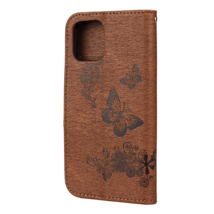 For iPhone 12 mini Vintage Embossed Floral Butterfly Pattern Horizontal Flip Leather Case with Card Slot & Holder & Wallet & Lanyard(Brown)-garmade.com