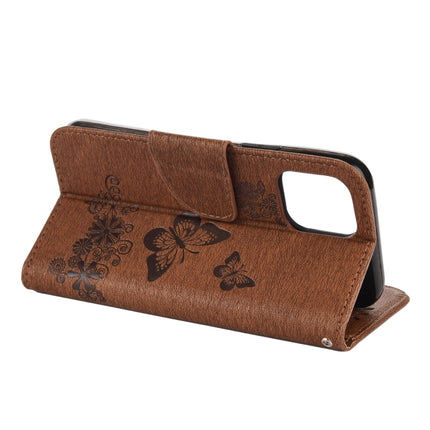 For iPhone 12 mini Vintage Embossed Floral Butterfly Pattern Horizontal Flip Leather Case with Card Slot & Holder & Wallet & Lanyard(Brown)-garmade.com