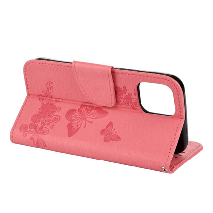 For iPhone 12 / 12 Pro Vintage Embossed Floral Butterfly Pattern Horizontal Flip Leather Case with Card Slot & Holder & Wallet & Lanyard(Pink)-garmade.com