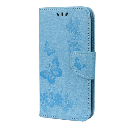 For iPhone 12 / 12 Pro Vintage Embossed Floral Butterfly Pattern Horizontal Flip Leather Case with Card Slot & Holder & Wallet & Lanyard(Blue)-garmade.com