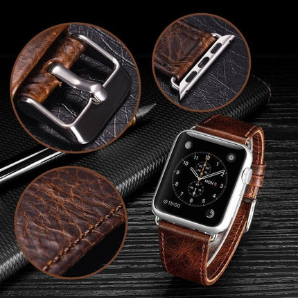 For Apple Watch 5 & 4 44mm / 3 & 2 & 1 42mm Square Tail Retro Crazy Horse Texture Leather Replacement Strap Watchband(Black)-garmade.com