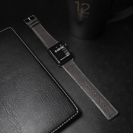 For Apple Watch 5 & 4 44mm / 3 & 2 & 1 42mm Square Tail Retro Crazy Horse Texture Leather Replacement Strap Watchband(Grey)-garmade.com