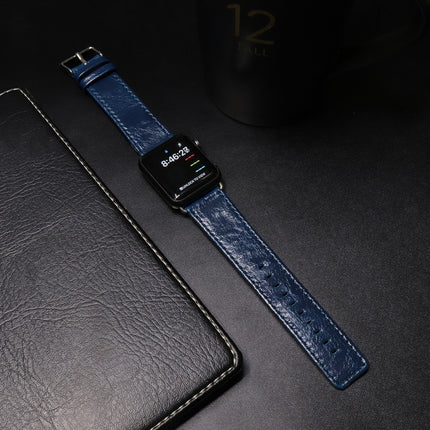 For Apple Watch 5 & 4 44mm / 3 & 2 & 1 42mm Square Tail Retro Crazy Horse Texture Leather Replacement Strap Watchband(Dark Blue)-garmade.com
