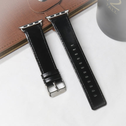 For Apple Watch Series 6 & SE & 5 & 4 40mm / 3 & 2 & 1 38mm Square Tail Retro Crazy Horse Texture Leather Replacement Strap Watchband(Black)-garmade.com