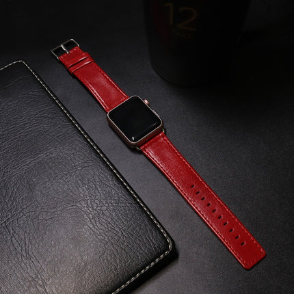 For Apple Watch Series 6 & SE & 5 & 4 40mm / 3 & 2 & 1 38mm Square Tail Retro Crazy Horse Texture Leather Replacement Strap Watchband(Red)-garmade.com