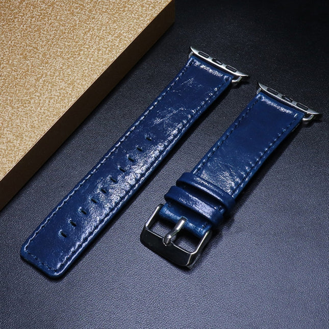 For Apple Watch Series 6 & SE & 5 & 4 40mm / 3 & 2 & 1 38mm Square Tail Retro Crazy Horse Texture Leather Replacement Strap Watchband(Dark Blue)-garmade.com