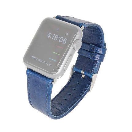 For Apple Watch Series 6 & SE & 5 & 4 40mm / 3 & 2 & 1 38mm Square Tail Retro Crazy Horse Texture Leather Replacement Strap Watchband(Dark Blue)-garmade.com