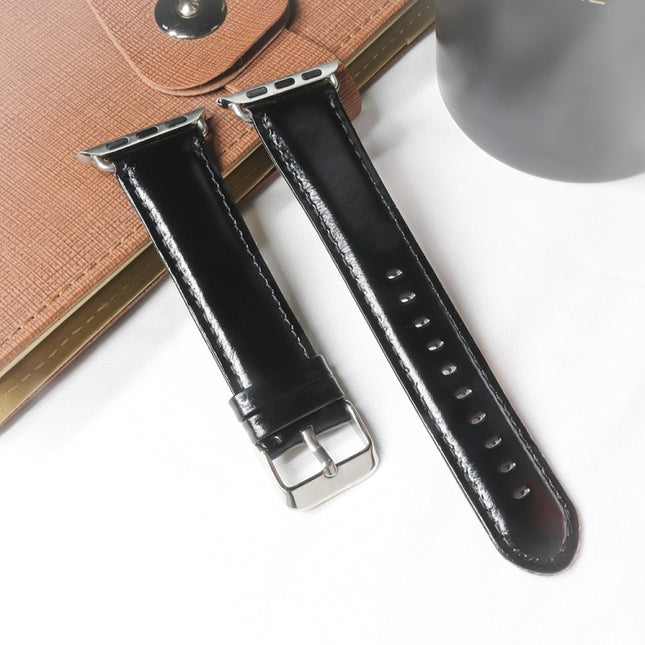 For Apple Watch Series 6 & SE & 5 & 4 40mm / 3 & 2 & 1 38mm Round Tail Retro Crazy Horse Texture Genuine Leather Replacement Strap Watchband(Black)-garmade.com