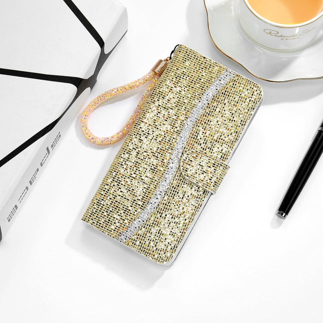 For iPhone 12 mini Glitter Powder Horizontal Flip Leather Case with Card Slots & Holder & Lanyard(Gold)-garmade.com