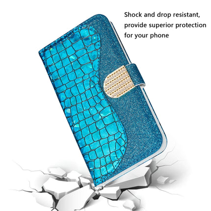 For iPhone 12 mini Laser Glitter Powder Matching Crocodile Texture Horizontal Flip Leather Case with Card Slots & Holder & Wallet(Blue)-garmade.com