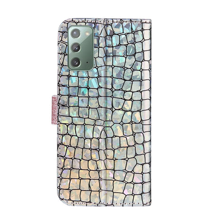 For Samsung Galaxy Note20 Laser Glitter Powder Matching Crocodile Texture Horizontal Flip Leather Case with Card Slots & Holder & Wallet(Silver)-garmade.com