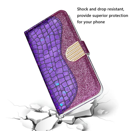 For Samsung Galaxy Note20 Laser Glitter Powder Matching Crocodile Texture Horizontal Flip Leather Case with Card Slots & Holder & Wallet(Purple)-garmade.com