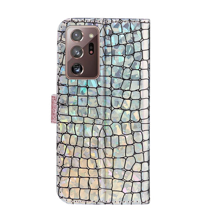 For Samsung Galaxy Note20 Ultra Laser Glitter Powder Matching Crocodile Texture Horizontal Flip Leather Case with Card Slots & Holder & Wallet(Silver)-garmade.com