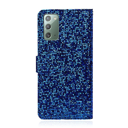 For Samsung Galaxy Note 20 Glitter Powder Horizontal Flip Leather Case with Card Slots & Holder & Lanyard(Blue)-garmade.com