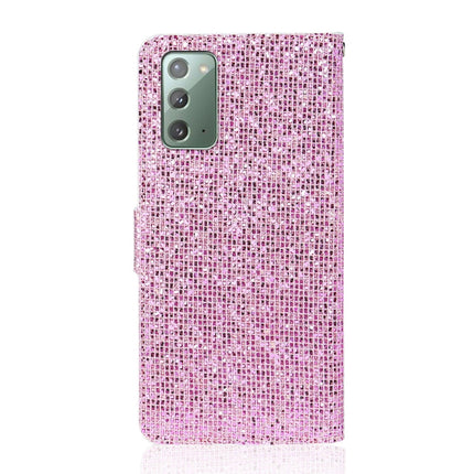 For Samsung Galaxy Note 20 Glitter Powder Horizontal Flip Leather Case with Card Slots & Holder & Lanyard(Pink)-garmade.com