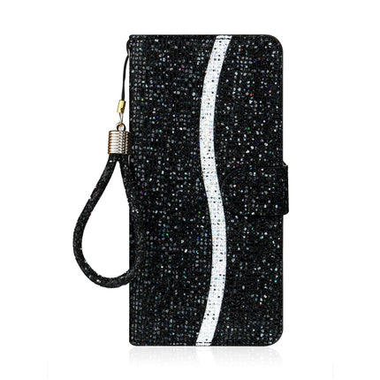 For Samsung Galaxy Note 20 Ultra Glitter Powder Horizontal Flip Leather Case with Card Slots & Holder & Lanyard(Black)-garmade.com