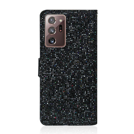 For Samsung Galaxy Note 20 Ultra Glitter Powder Horizontal Flip Leather Case with Card Slots & Holder & Lanyard(Black)-garmade.com