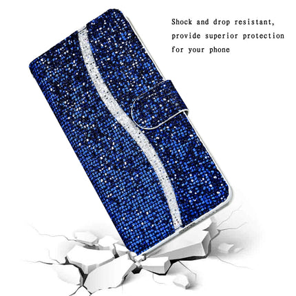 For Samsung Galaxy Note 20 Ultra Glitter Powder Horizontal Flip Leather Case with Card Slots & Holder & Lanyard(Blue)-garmade.com