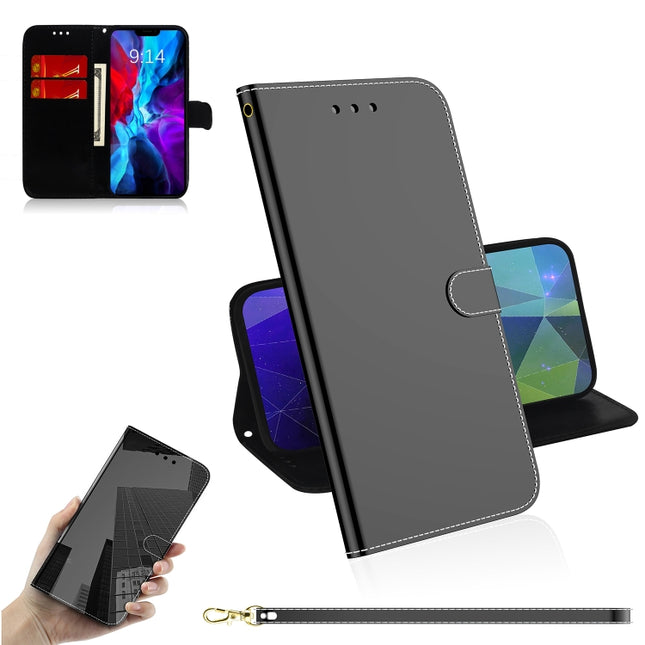 For iPhone 12 mini Imitated Mirror Surface Horizontal Flip Leather Case with Holder & Card Slots & Wallet & Lanyard(Black)-garmade.com