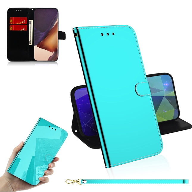 For Samsung Galaxy Note20 Ultra Imitated Mirror Surface Horizontal Flip Leather Case with Holder & Card Slots & Wallet & Lanyard(Mint Green)-garmade.com