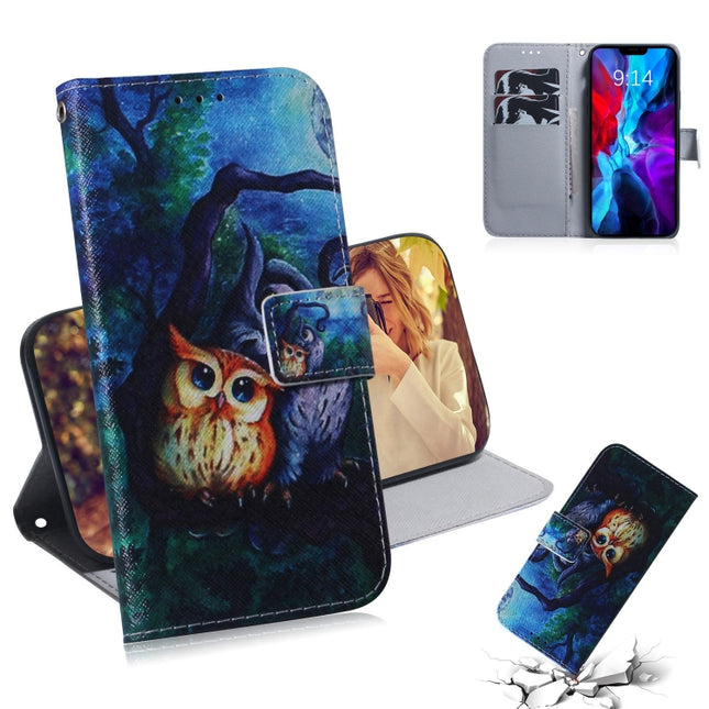 For iPhone 12 / 12 Pro Coloured Drawing Horizontal Flip Leather Case, with Holder & Card Slots & Wallet(Oil Painting Owl)-garmade.com