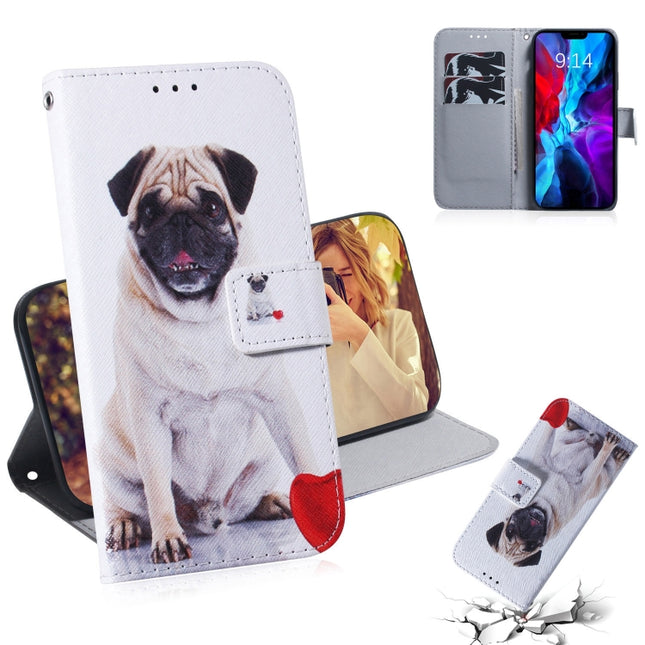 For iPhone 12 / 12 Pro Coloured Drawing Horizontal Flip Leather Case, with Holder & Card Slots & Wallet(Pug)-garmade.com
