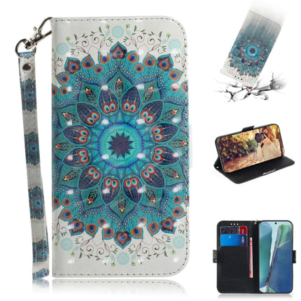 For Samsung Galaxy Note20 3D Colored Drawing Horizontal Flip Leather Case with Holder & Card Slots & Wallet & Lanyard(Peacock Wreath)-garmade.com