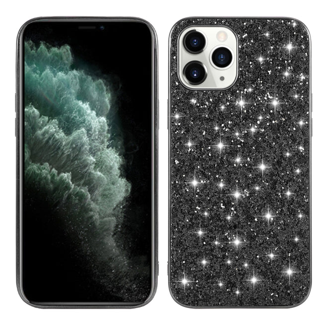 For iPhone 12 / 12 Pro Glitter Powder Shockproof TPU Protective Case(Black)-garmade.com