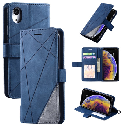 For iPhone XR Skin Feel Splicing Horizontal Flip Leather Case with Holder & Card Slots & Wallet & Photo Frame(Blue)-garmade.com
