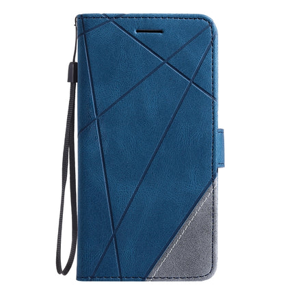 For iPhone XR Skin Feel Splicing Horizontal Flip Leather Case with Holder & Card Slots & Wallet & Photo Frame(Blue)-garmade.com