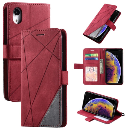 For iPhone XR Skin Feel Splicing Horizontal Flip Leather Case with Holder & Card Slots & Wallet & Photo Frame(Red)-garmade.com