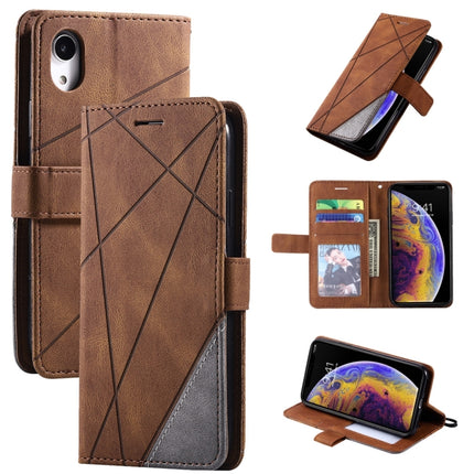 For iPhone XR Skin Feel Splicing Horizontal Flip Leather Case with Holder & Card Slots & Wallet & Photo Frame(Brown)-garmade.com