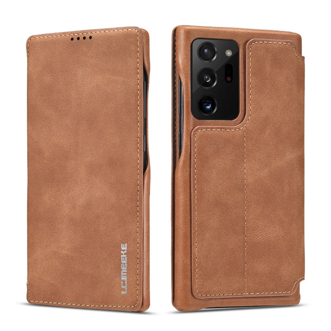 For Samsung Galaxy Note20 Ultra LC.IMEEKE Hon Ancient Series Horizontal Flip Leather Case with Holder & Card Slot(Brown)-garmade.com