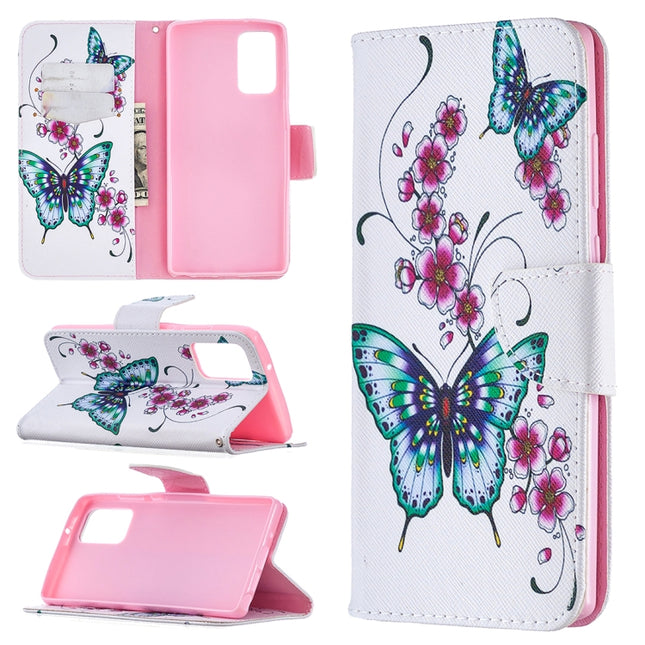 For Samsung Galaxy Note20 Colored Drawing Pattern Horizontal Flip Leather Case with Holder & Card Slots & Wallet(Peach Blossom and Butterfly)-garmade.com