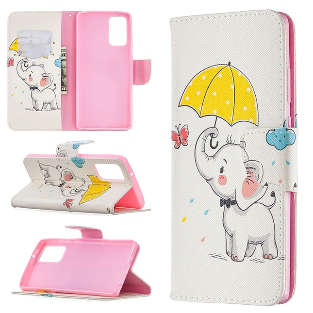 For Samsung Galaxy Note20 Colored Drawing Pattern Horizontal Flip Leather Case with Holder & Card Slots & Wallet(Elephant)-garmade.com